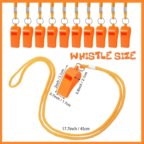 Miniatura 2 de Honoson Silbato para adultos con cordón de seguridad de plástico silbato de emergencia de supervivencia fuerte para salvavidas entrenadores Naranja