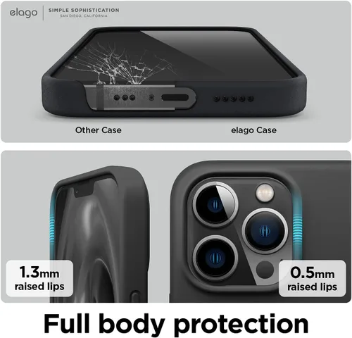Miniatura 5 de elago Compatible con funda para iPhone 13 Pro, funda de silicona líquida, cubierta protectora de cuerpo completo, delgada, forro de microfibra Negro