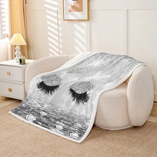 Miniatura 11 de Erosebridal Manta de vellón de pestañas de 40 x 50 pulgadas, hermosa manta de maquillaje femenino para niñas y mujeres, decoración de dormitorio