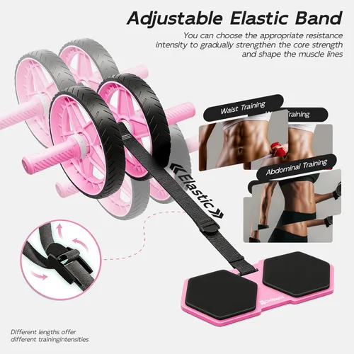 Miniatura 4 de Double-Wheel Ab Roller for Core Training – Rebound Design with Adjustable Elastic Band, Silent Non-Slip Wheels, Detachable Build, Knee Pad & Bands
