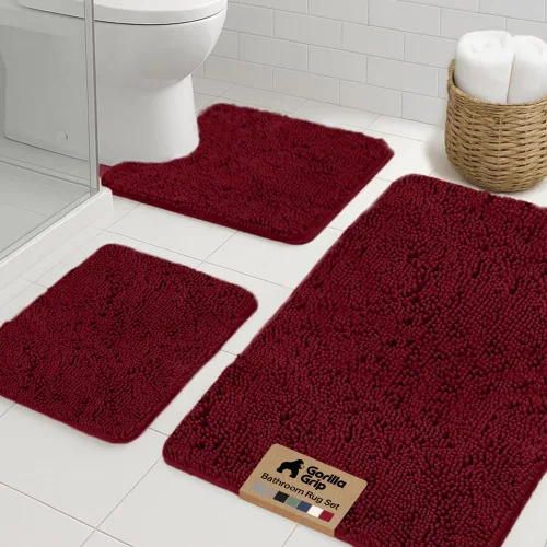Miniatura 34 de GORILLA GRIP - Juegos de alfombras de baño, juego de 2 alfombras de chenilla suave, alfombra base para inodoro y alfombra de 30 x 20, alfombras Negro