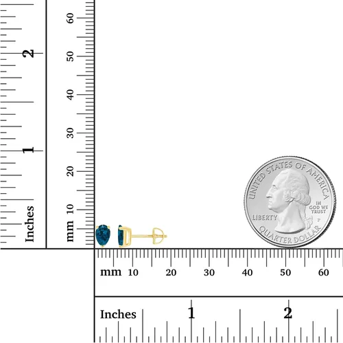 Miniatura 4 de Aretes de tuerca de plata de ley 925 chapada en oro de 14 quilates, hipoalergénicos, 0.236 x 0.157in, corte de pera, piedra natal auténtica