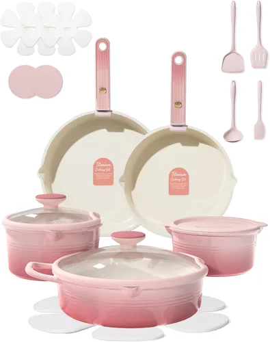 Miniatura 9 de CAROTE Juego de utensilios de cocina de titanio de 17 piezas, juego de ollas y sartenes antiadherentes, juego de cocina de cocina con mango