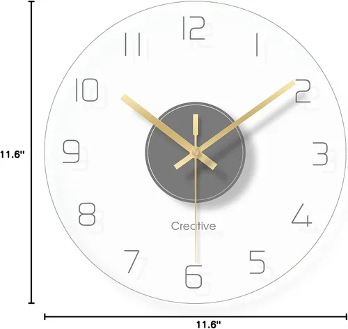 Miniatura 9 de AngelcityCC Reloj de pared de cristal transparente de 12 pulgadas, sin tictac, funciona con pilas, movimiento ultra silencioso, de cuarzo