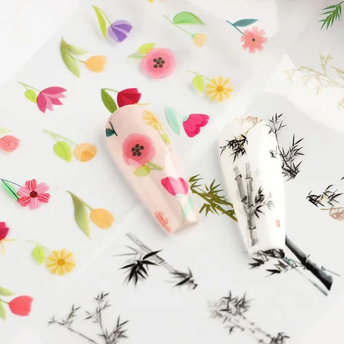 Miniatura 8 de Kit de 10 rollos de calcomanías de transferencia de papel de aluminio para uñas, diseño de pintura de tinta de bambú, láminas de papel de aluminio