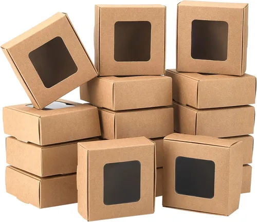 Miniatura 42 de BENECREAT Paquete de 30 cajas rectangulares de papel kraft marrón de 3.3 x 2.3 x 1 pulgadas con ventana transparente para regalos de boda, fiesta