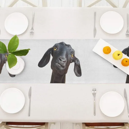 Miniatura 3 de Moslion Camino de mesa de cabra negra, lindo y divertido animal, cabeza humorística, ojos amarillos, decoración de camino de mesa para cocina