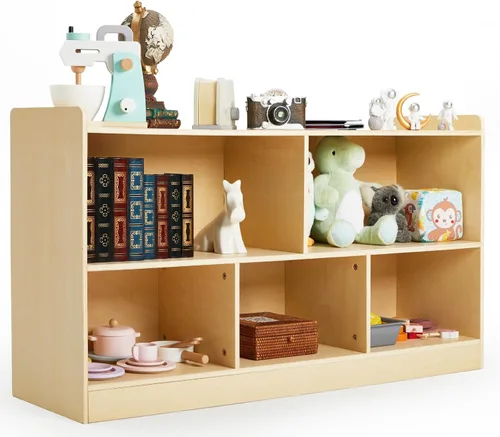 Miniatura 7 de Estante Montessori, organizador de almacenamiento de juguetes de madera para libros, juguetes, estantería de 2 estantes, armario de almacenamiento