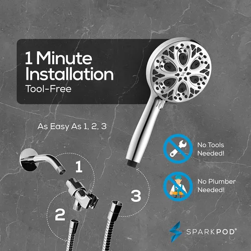 Miniatura 4 de SparkPod Cabezal de ducha de mano de 10 modos con manguera, cabezal de ducha de alta presión de 5 pulgadas con boquillas táctiles de mano