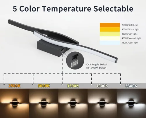 Miniatura 2 de Joossnwell Lámpara de tocador para baño, accesorios de iluminación sobre espejo, negro, regulable, 5CCT, accesorio de iluminación de tocador, luces