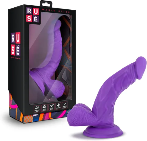 Blush Ruse Magic Stick - Consolador realista de silicona de 7 pulgadas, estimulante del punto G y P, polla curva con bolas, compatible con arnés de