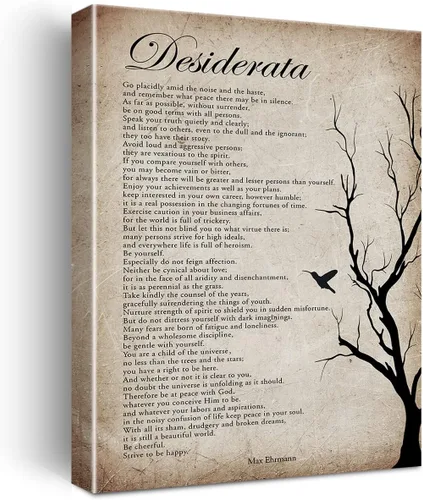 Cuadro de Arte Positivo Desiderata Poema en Lienzo Vintage Cartel enmarcado Pintura Motivacional Minimalista Moderna para Decoración de Pared y Mesa