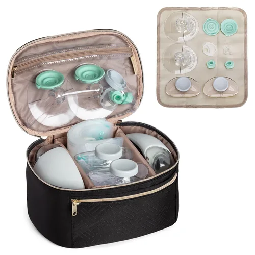 Fasrom Bolsa de extracción de leche portátil compatible con bombas manos libres Momcozy Medela y Elvie, funda de transporte portátil con alfombrilla