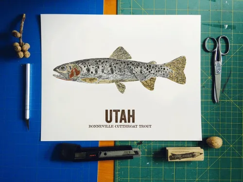 Utah State Fish, Map art, Nature Outdoor art, Vintage Map art, Art print, Wall decor, Fish Art, Gift For Him - Bonneville Cutthroat Trout