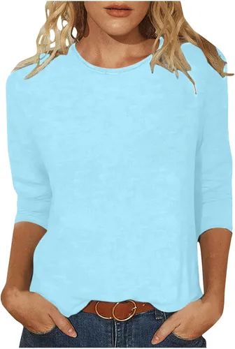 Miniatura 10 de Camisas de manga 3/4 para mujer, blusas casuales de verano 2026, cuello redondo, estampado floral, lindas, blusas holgadas 02 Beige