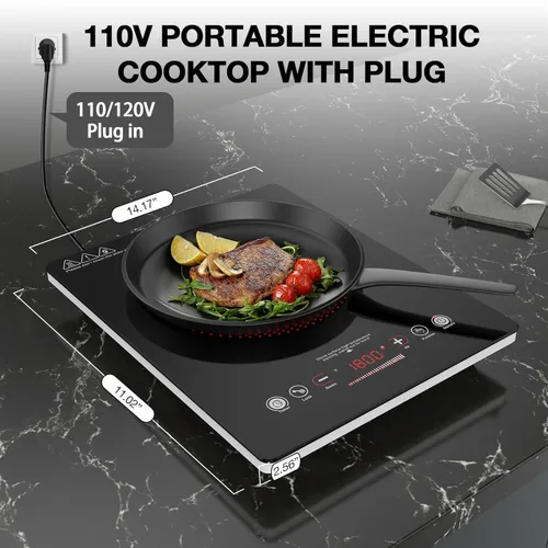 Miniatura 8 de VBGK - Cocina eléctrica de un solo quemador, estufa eléctrica de 110 V y 1800 W con control táctil LED, quemador eléctrico único de 9 niveles