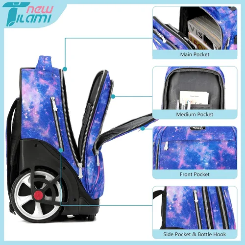 Miniatura 91 de NEW TILAMI Mochila con ruedas de 19 pulgadas con bolsa de almuerzo para niñas y niños, mochila para laptop con ruedas, bolsa de mano duradera