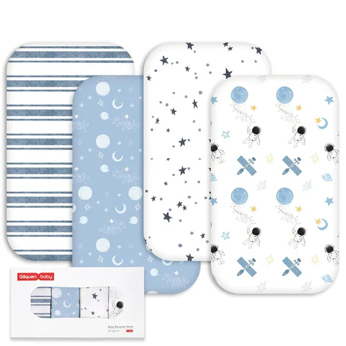 Miniatura 23 de Gllquen Baby Paquete de 4 sábanas de moisés, transpirable y acogedora, sábana bajera elástica para cuna de viaje, patrón floral de moda, sábanas