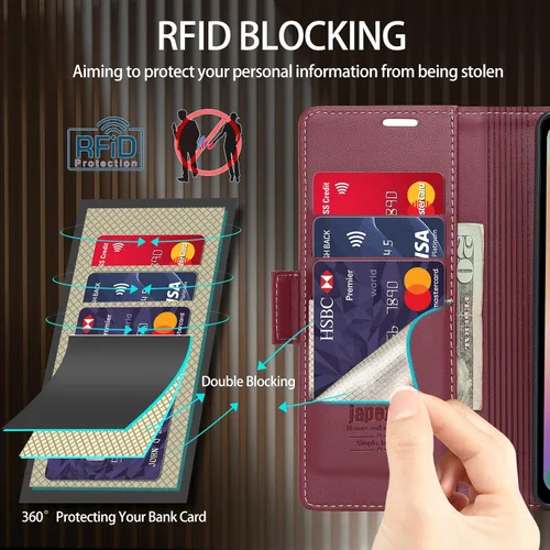 Miniatura 2 de Funda tipo cartera para Samsung Galaxy A14 5G con tarjetero [bloqueo RFID] con función atril magnética, funda de cuero con tapa para Samsung Galaxy