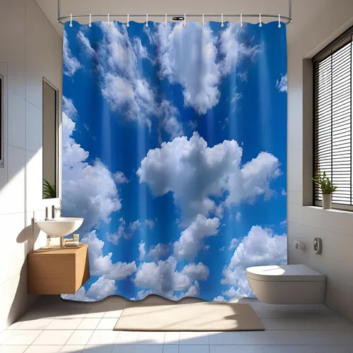 Miniatura 2 de Cortina de ducha con cielo azul, nubes blancas, paisaje escénico, 72 x 72 pulgadas Tela de tela impermeable, incluye ganchos, 72 x 72 pulgadas