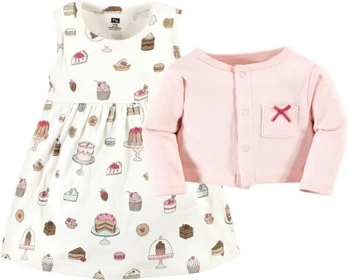 Miniatura 3 de Hudson Baby - Conjunto de vestido y cárdigan de algodón para niña bebé