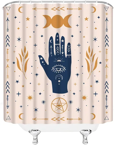 Miniatura 3 de Cortina de ducha de mano de quiromancia bohemia, espeluznante bruja, gótica, abstracta, fase lunar, estrellas, hoja, tablero de ouija, alquimia