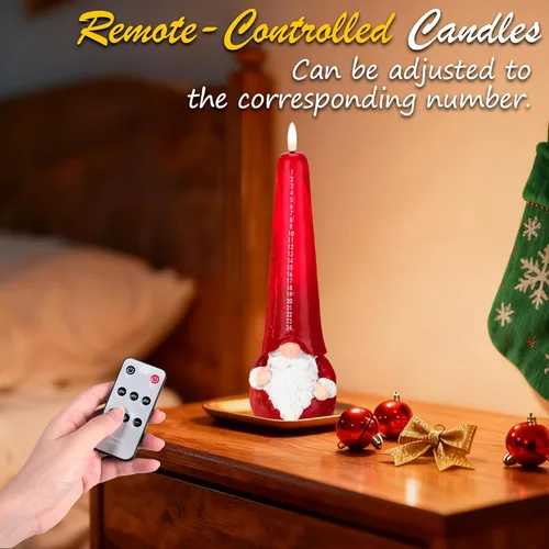 Miniatura 4 de Velas de Navidad sin llama con cuenta regresiva y control remoto, vela de Santa de llama parpadeante 3D operada por batería LED de calendario