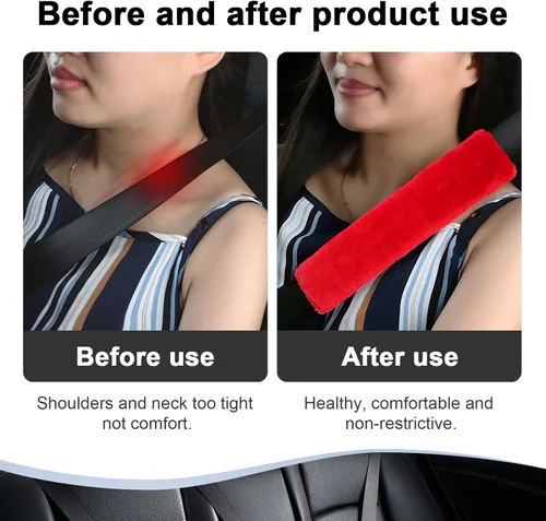 Miniatura 4 de Ziciner Paquete de 2 fundas para cinturón de seguridad de automóvil con almohadillas para hombros, cubiertas universales suaves de piel de oveja Rojo
