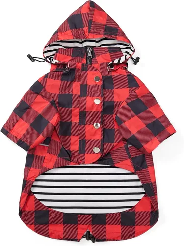 Miniatura 15 de Morezi - Impermeable con cremallera y botones reflectantes para perro, para la lluvia, cordón ajustable, capucha extraíble, elegante y de primera