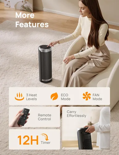 Miniatura 8 de Dreo Calentadores de espacio para uso en interiores, calentador eléctrico con control remoto para dormitorio grande, 16 pulgadas mejorado 1500 W