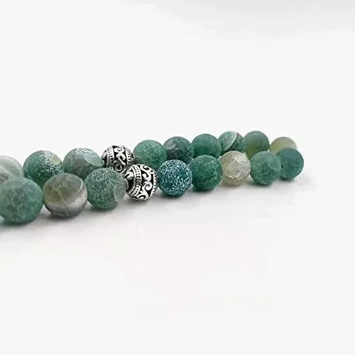 Miniatura 3 de ALBASHAN Tasbih Natural Green agate stone Blue Metal tassel 33 45 66 99 prayer beads islamic fashion stone Muslim Rosary (10mm x 45beads)
