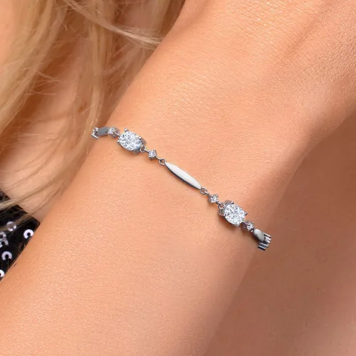 Miniatura 49 de Gem Stone King 925 Sterling Silver Gemstone Birthstone and White Created Sapphire Tennis Bracelet For Women Oval 7X5MM and 2MM 6 Inch + 1 Inch