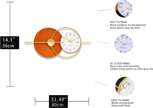 Miniatura 5 de FLEBLE Reloj de pared extra grande para decoración de sala de estar, moderno, decorativo, silencioso, sin tictac, de cuarzo, funciona