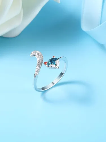 Miniatura 3 de PLATO H Fox Animal Ring Crystals for Women Teen Girl Valentines Day Gifts High Polish Plain Adjustable Fox Tail Funky Ring Anniversary Jewelry Gifts