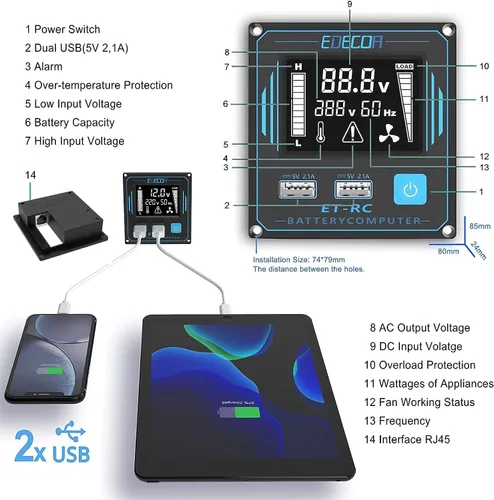 Miniatura 4 de EDECOA Inversor de onda sinusoidal pura de 3500 W CC 12 V a 120 V 110 V CA convertidor de corriente alterna para automóvil, caravana, autocaravana