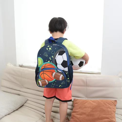 Miniatura 2 de BTOOP Mochila escolar para niños, mochila escolar para preescolar y jardín de infantes con unicornio con clip para el pecho, Sportball-azul marino