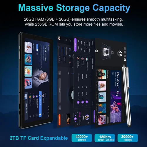 Miniatura 3 de JJGJ Tablet Android 15 2026 con teclado, 26 GB+256 GB, expansión de 2 TB, tableta de 10 pulgadas con octa-Core, 8000 mAh, WiFi 5G, BT5.0, Widevine