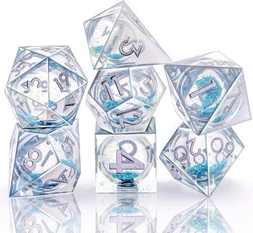 Miniatura 4 de AUSTOR Juego de dados DND de 7 troqueles de resina de borde afilado, dados poliédricos hechos a mano para juegos de mesa Dungeons and Dragons RPG
