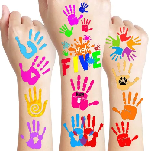 Hi Five - Tatuajes temporales precortados para niños, más de 100 calcomanías coloridas de tatuaje para niños y niñas, recuerdos de fiesta, rellenos
