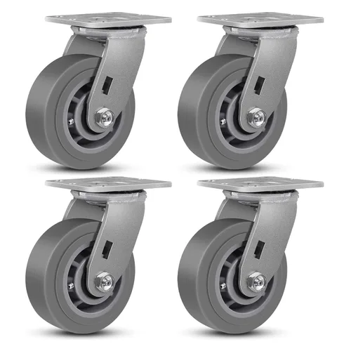 Miniatura 26 de Juego de 4 ruedas giratorias industriales de 5 pulgadas de alta resistencia con capacidad de carga de 3200 libras, ruedas de goma para muebles