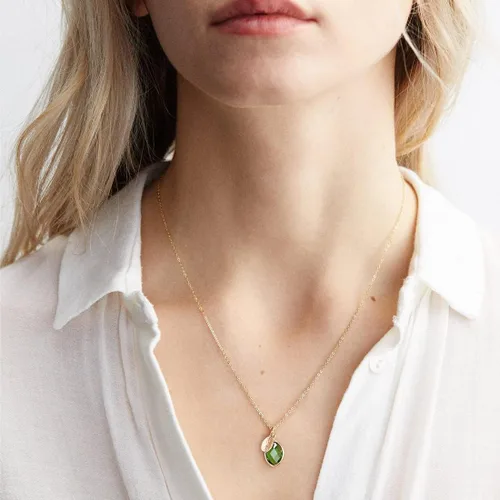 Miniatura 2 de Me&Hz Dainty Initial Birthstone Necklace for Women Girls, 14K Gold Filled Birth Month Crystal Birth Stone Necklace Leaf Letter Small Pendant