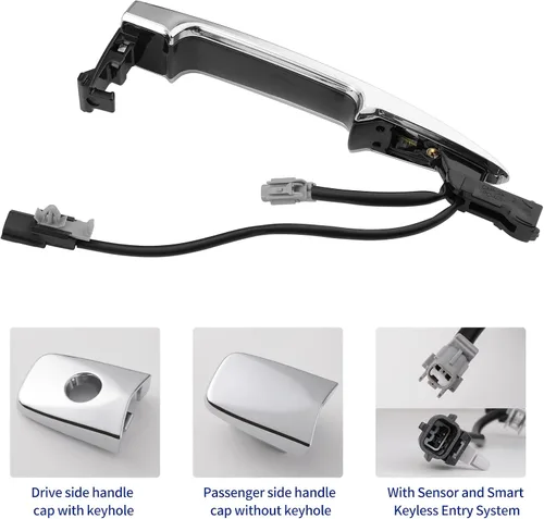 Miniatura 4 de Manijas de puerta exteriores cromadas (2 unidades, izquierda y derecha) con sensor de entrada de llave inteligente, compatible con Nissan