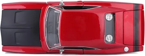 Miniatura 10 de 1969 Dodge Charger R/T Rojo Metálico con Capucha Negra y Rayas Negras Classic Muscle 1/25 Modelo de Auto Fundido a Presión por Maisto