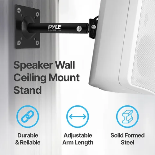 Miniatura 4 de Pyle Soporte de montaje universal para altavoz, soporte de altavoz de techo y pared con inclinación giratoria ajustable, brazo telescópico retráctil