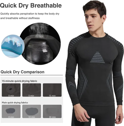 Miniatura 3 de UNIQUEBELLA Conjunto de ropa interior térmica para hombre, parte superior de tortuga, pantalones largos, forro polar, secado rápido, capa base