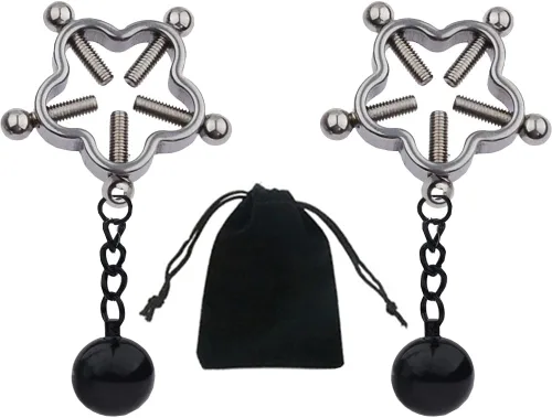 Miniatura 27 de Pinzas para pezón con peso de acero inoxidable con clip de cadena para pezón, bola ajustable, sin perforación, joyería para pezones para adultos