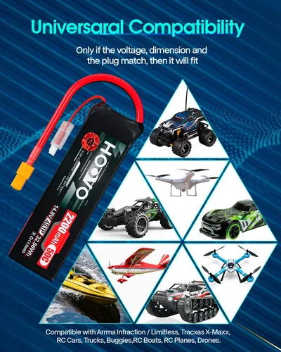 Miniatura 6 de HOOVO 4S 14.8V 2200mAh 50C Lipo Batería Hard Case Pack con XT60 Conector para Popular RC Car RC Helicóptero Avión Quadcopter UAV Drone FPV