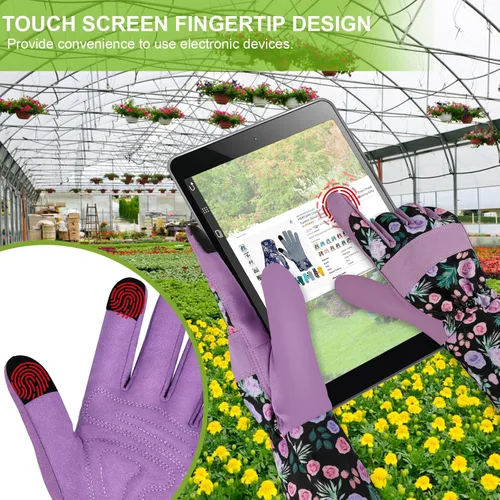 Miniatura 4 de Guantes largos de jardinería para mujer, guantes de cuero a prueba de espinas, guantes de trabajo transpirables para mujeres, patio, exteriores