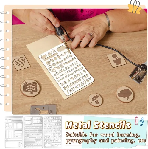Miniatura 4 de Lewtemi - Juego de 6 plantillas de metal para diarios, plantillas de acero inoxidable para planificadores de diarios, plantillas para quemar madera