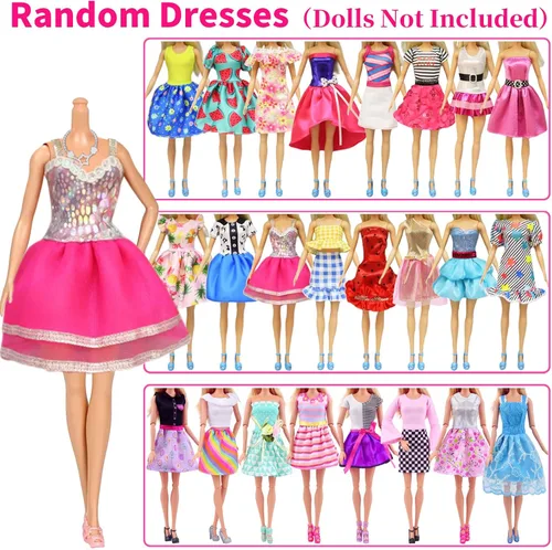 Miniatura 2 de Ecore Fun 39 piezas de ropa y accesorios para muñecas, 3 vestidos de moda, 10 vestidos deslizantes, 3 tops, 3 pantalones, 10 collares, 10 zapatos